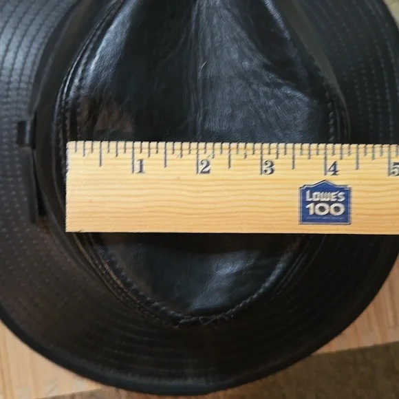 Vintage Henshel Black Leather Fedora  Hat - Picture 10 of 12
